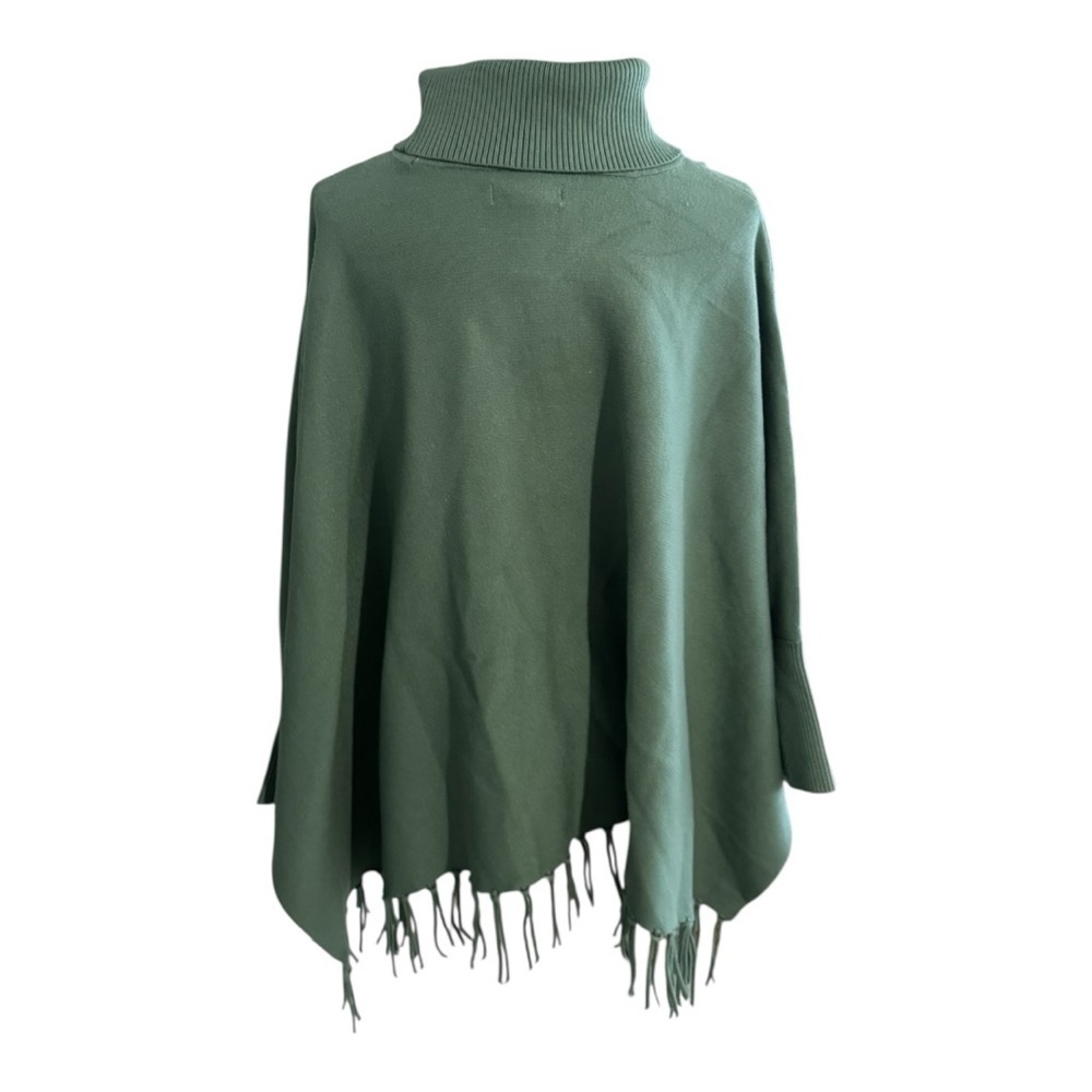 House of Harlow 1960 Olive Green Poncho Fringe OS Fall Winter Cozy Sweater Knit